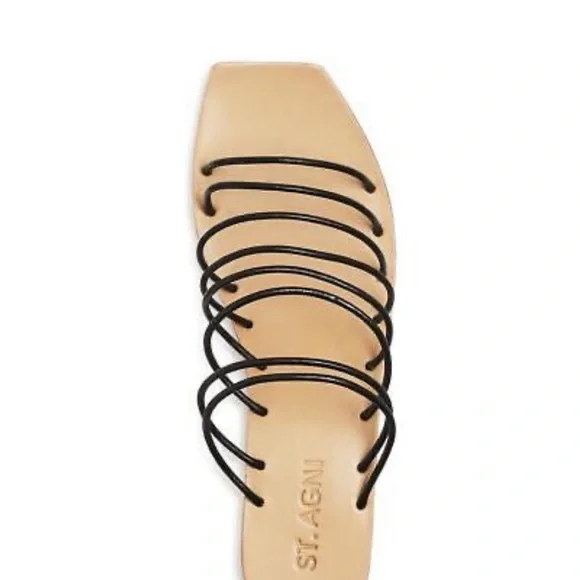 Agni Ines Black Leather Open Toe Slip-On MSRP $295 Size 42